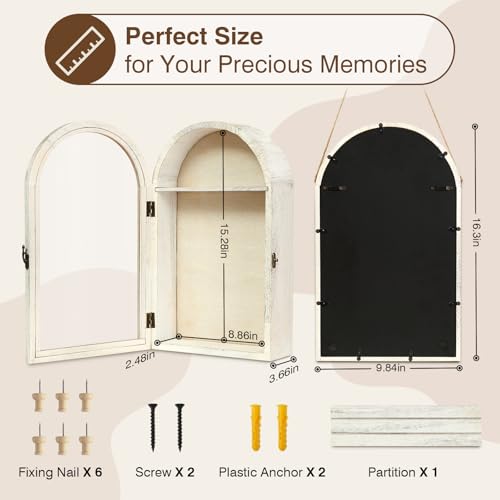 DGWJSU Shadow Box Frame 10x16 Large Shadow Boxes Display Cases with Linen Back and Removable Shelves, Picture Frame Wedding Bouquet Memorabilia Medals Photos Memory Box for Keepsakes (White) - color: White