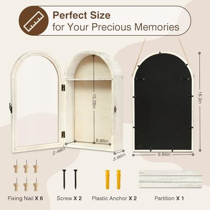 DGWJSU Shadow Box Frame 10x16 Large Shadow Boxes Display Cases with Linen Back and Removable Shelves, Picture Frame Wedding Bouquet Memorabilia Medals Photos Memory Box for Keepsakes (White) - color: White