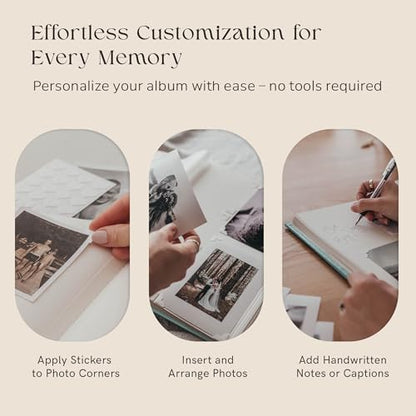 Premium Scrapbook Album with Window and Writing Space – 60 Pages holds 200 Photos of Different Sizes – Wedding, Baby, Travel & Family Memories – 11.4" x 8.6" - Powder Blue - color: Powder Blue, size: Small w/ Window