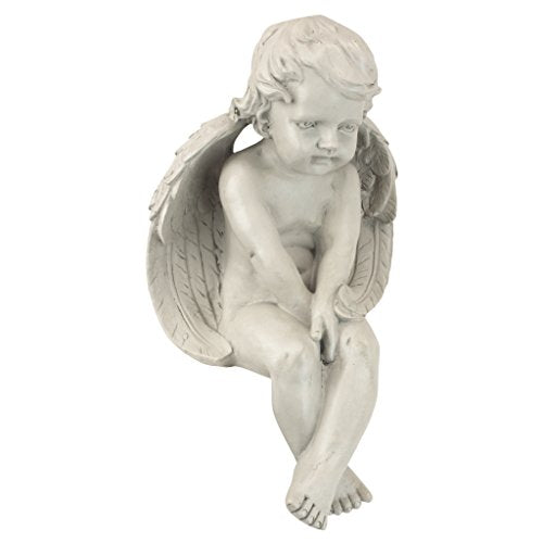 Design Toscano JE101261 Angel of Meditation Shelf Sitting Statue, 13 Inch, Polyresin, Antique Stone - style: Meditation