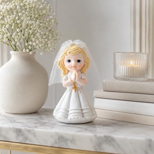Comfy Hour First Communion Figurine, Praying Girl Statue with Rosary - color: White With Blonde Hair