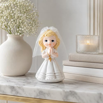 Comfy Hour First Communion Figurine, Praying Girl Statue with Rosary - color: White With Blonde Hair