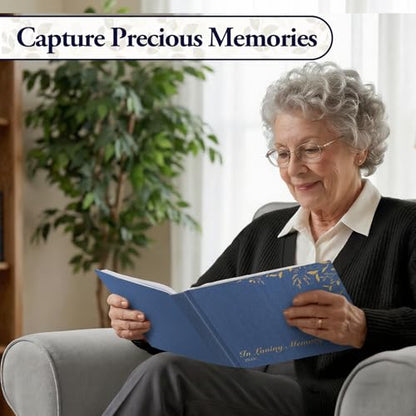 Funeral Guest Book, Celebration of Life, Blue Linen 2026, 120 Pages - color: Blue