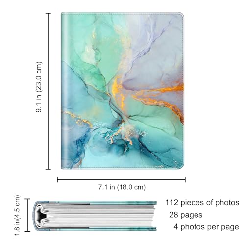 Fintie Photo Album 4x6 Photos - 112 Pockets Wallet Albums Memory Book | Vegan Leather Cover, 4X6 Picture Keepsakes, Family/Wedding/Travel Memory Book, Baby/Kids/Boys/Girls Gift, Emerald Marble - color: emerald marble