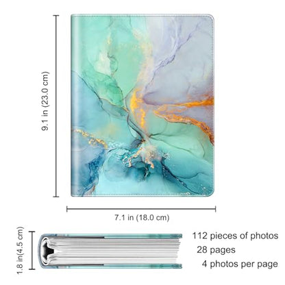 Fintie Photo Album 4x6 Photos - 112 Pockets Wallet Albums Memory Book | Vegan Leather Cover, 4X6 Picture Keepsakes, Family/Wedding/Travel Memory Book, Baby/Kids/Boys/Girls Gift, Emerald Marble - color: emerald marble
