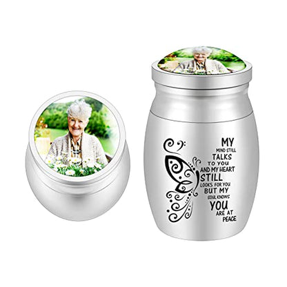 Personalized Photo 1.57 Inches Small Keepsake Urn for Human Ashes - Butterfly Mini Urn Stainless Steel Ashes Holder - size: 1.57Inch Photo-Custom