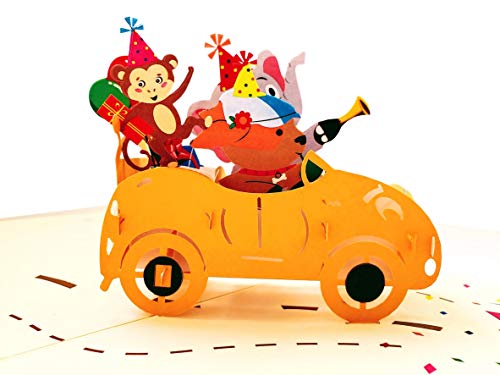 iGifts And Cards Animal Party Squad 3D Pop-Up Card – Birthday Wishes 5"x7" | Whimsical Safari Theme, Funny Celebration Surprise, Milestone Greeting, Daughter, Son, Nephew, Niece, Wildlife Paper Keepsake - color: Animals Birthday