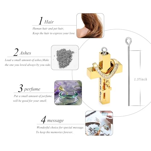 shajwo Cross Urn Necklace for Ashes Birthstone Rose Flower Cremation Jewelry for Women Gilrs Keepsake Memorial Ashes Pendant - color: B-Gold