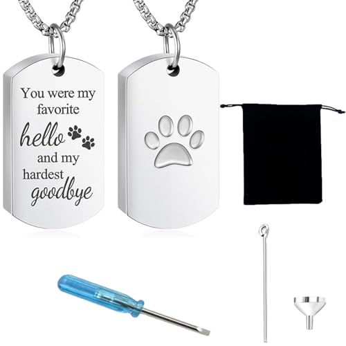 Pet Urn Necklaces for Dog Cat Ashes Memorial with Box and Tools，Silvery