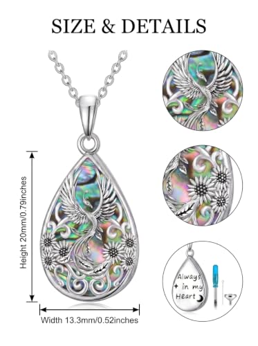 WINNICACA Urn Necklaces for Ashes 925 Sterling Silver Butterfly Hummingbird Dragonfly Teardrop Ash Necklace Cremation Jewelry Urn Pendants for Women Memorial Gifts for Birthday Christmas Funeral - style: 14-Phoenix Urn Necklace