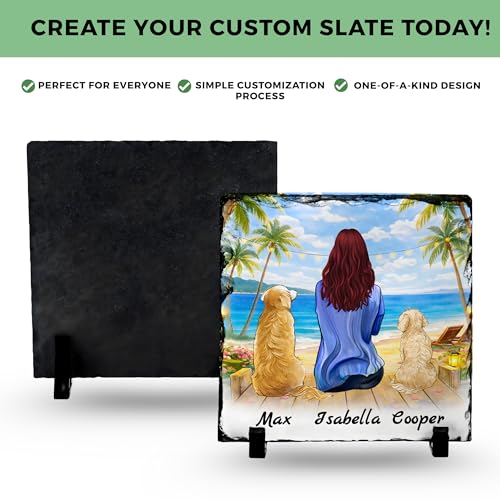 Personalized Photo Rock Slate Frame - 2 Dog Mom - Square Shape | Custom Stone Plaque Picture Frame, Dog Lovers Gifts for Women, Gift for Mom, Birthday, Christmas, Mother’s Day - color: Mom-2Dog-Slate