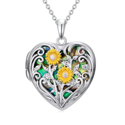 JKR Heart Picture Locket Necklace for Women That Holds Pictures Jewelry | Memorial Necklace with Picture Anniversary Birthday Gift for Women Wife Mom Girlfriend - color: Sunflower