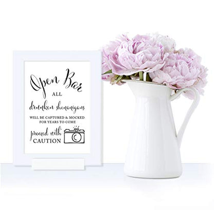 Andaz Press Wedding Framed Party Signs, Formal Black and White, 5x7-inch, Open Bar All Drunken Shenanigans Will be Captured and Mocked For Years to Come Proceed with Caution, 1-Pack, Includes Frame - color: Alcohol Shenanigans