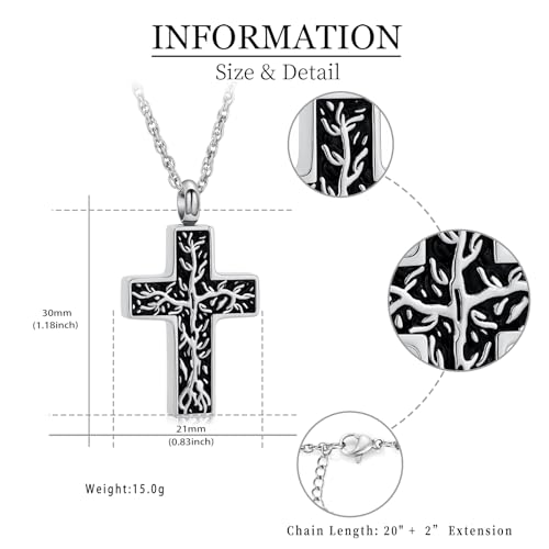 shajwo Tree of Life Cross Cremation Jewelry Urn Necklaces for Ashes | Memorial Ashes Pendant Necklace of Loved One Women Men Ashes Keepsake Necklace - color: Silver