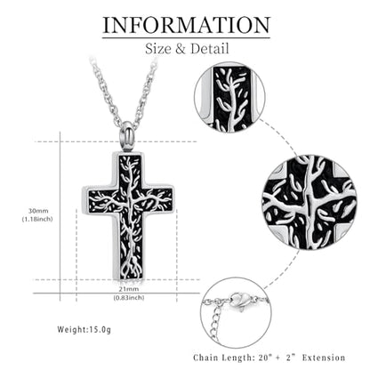 shajwo Tree of Life Cross Cremation Jewelry Urn Necklaces for Ashes | Memorial Ashes Pendant Necklace of Loved One Women Men Ashes Keepsake Necklace - color: Silver