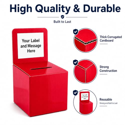 Raffle Ticket Donation Collection Ballot Box Reusable Sturdy thick Cardboard with Slot comment Suggestion Box With Removable Header 6H x 6W x 6D, Display area 6H x 6W(Red 10 pack) - color: Red