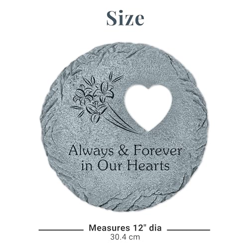 Let's Make Memories Personalized Memorial Stones - in Memory - Sympathy - Condolences - Loved Ones or Pets - Large Round Stone - in Our Hearts Design - style: Round