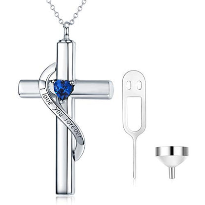 SOULMEET Cremation Jewelry for Ashes, Sterling Silver Urn Necklace for Ashes Women Men, Cherish Memories Cremation Jewelry to Keep Someone Near to You - color: E-White Gold Blue Cross