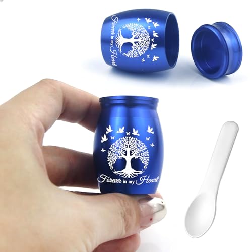 Small Keepsake Urn for Human Ashes Tree of Life Cremation Urns Mini Set of 7 Urns Perfect Stainless Steel Memorial Ashes Holder Small Funeral Ash Urn-Forever in My Heart (7Pcs-Blue) - color: 7pcs-blue