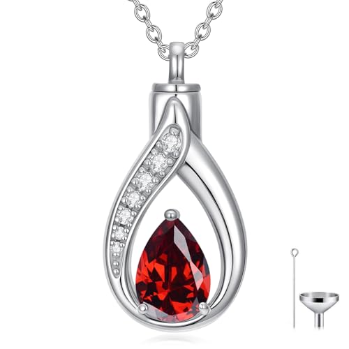 Teardrop Urn Necklace for Ashes Birthstone Keepsake Pendant Cremation Jewelry for Ashes Memorial Jewelry Gifts for Loss of a Loved One for Women - style: Jan-Garnet