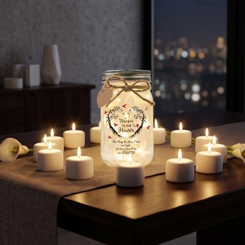 Jar Night Light, Glass Lamp, 5x3 Inch, Memorial Gift Sympathy - color: Forever In Our Hearts