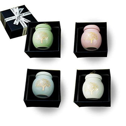 4 Pack Small Ceramic Keepsake Urns for Human Ashes, Tree of Life Pattern | Including 4 Independent Gift Boxes, Mini Cremation Urn, Sympathy Gift, For Families Sharing Remains, Sealed Well
