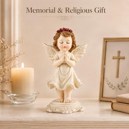Praying Angel Figurine, Guardian Angel Statue for Shelf Desk Bedside Decor, 6.3" Angel Figurine for Mom Grandma Daughter Women, Sympathy Memorial Religious Gift for Christmas Easter Birthday
