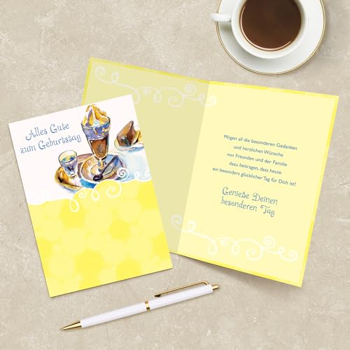 Designer Greetings German Language Happy Birthday Cards 6 Pack | Boxed Card Set, Matching Envelopes - style: 6 PK German Birthday - Eiskaffee