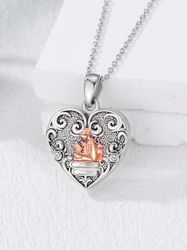 Midari Personalized Heart Locket Necklace That Hold 2 Pictures 925 Sterling Silver Oxidized Photo Necklace Memory Custom Photo Lockets Necklaces Jewelry Gifts for Family Women Lover Mom Dad - color: Book Lover, style: Locket+Photo+Text