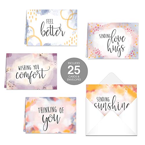 Canopy Street Simple Sentiments Greeting Cards / 25 Encouragement Card Pack With White Envelopes / 5 Thoughtful Designs / 5" x 7" Sympathy Thinking Of You Cards - color: Simple Sentiments