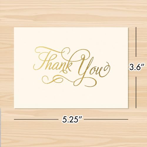 Designer Greetings Bulk Blank Thank You Cards for All Occasion, 100 Pack - size: 100 Pack Thank You Script - Beige & Gold