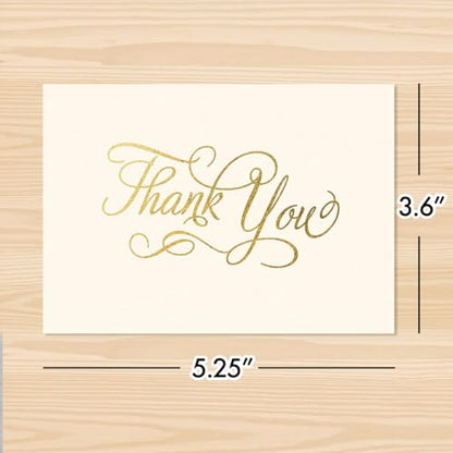 Designer Greetings Bulk Blank Thank You Cards for All Occasion, 100 Pack - size: 100 Pack Thank You Script - Beige & Gold
