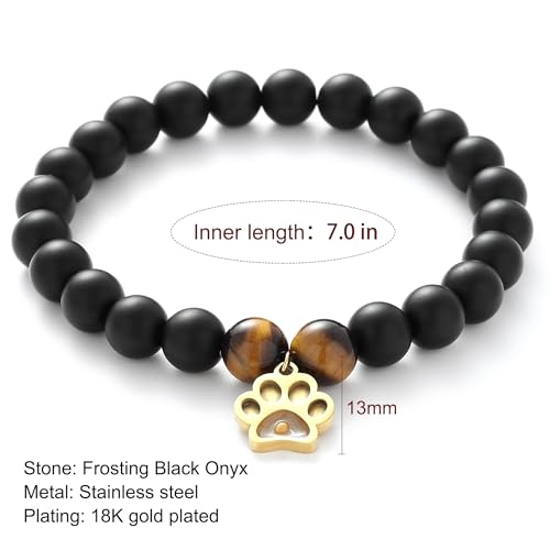 VZBarn Memorial Gifts for Loss of Pet’s Mom Pet Keepsake Dog Cat Paw Charm Natural Stone Bracelet Remembrance Gift for Women - color: Black Golden
