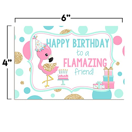 FLAMAZING Friend Flamingo Themed Birthday Pun Themed Single (1) All Occasion Blank Birthday Card To Send To Friends & Family, 4"x 6" (when folded) Fill In Greeting Note Card by AmandaCreation - style: FLAMAZING Friend