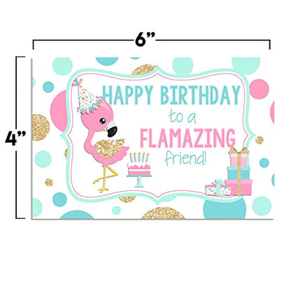 FLAMAZING Friend Flamingo Themed Birthday Pun Themed Single (1) All Occasion Blank Birthday Card To Send To Friends & Family, 4"x 6" (when folded) Fill In Greeting Note Card by AmandaCreation - style: FLAMAZING Friend