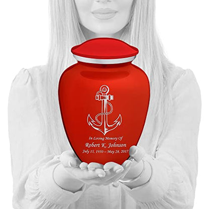 Adult Personalized Anchor Cremation Urns for Human Ashes I Large Bright Red Funeral Urn for Men and Women I 200 lbs - color: Bright Red