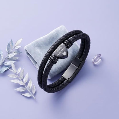 YOUFENG Urn Bracelet for Human Ashes Leather Cremation Knot Cross Bracelet Stainless Steel Keepsake Cuff Bangle Jewelry for Men - color: Heart