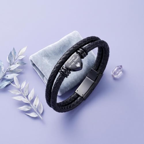 YOUFENG Urn Bracelet for Human Ashes Leather Cremation Knot Cross Bracelet Stainless Steel Keepsake Cuff Bangle Jewelry for Men - color: Heart
