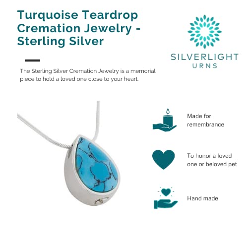 Turquoise Teardrop Pendant and Necklace for Ashes, Sterling Silver, Cremation Jewelry for Ashes - color: Turquoise Teardrop
