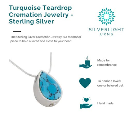 Turquoise Teardrop Pendant and Necklace for Ashes, Sterling Silver, Cremation Jewelry for Ashes - color: Turquoise Teardrop