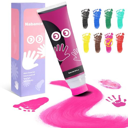 Nabance 2.54 fl oz Hot Pink Baby Hand and Footprint Friendly Paint, Dog Cat Paw Print Safe Paint, Non-Toxic Acid-Free, Safe Gentle for Home School Christmas New Year DIY Keepsake Stamp - color: Hot Pink