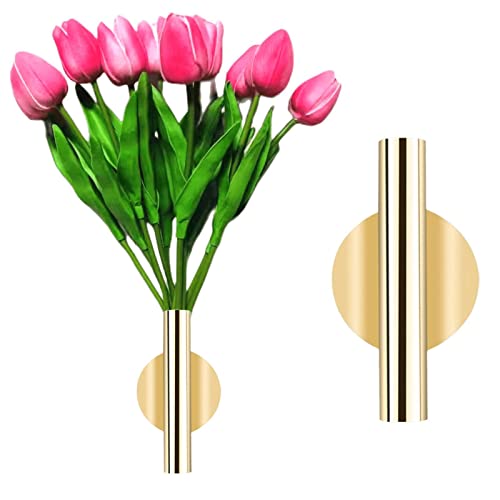 Gold Wall Decor, Plant Wall Vase Metal Tube Decoration Holder Used to Display Dried Flowers, Fake Flowers, Also Suitable for Gravestone Memorial Decoration (1 Pcs Round Gold) - color: 1 Pcs Round Gold