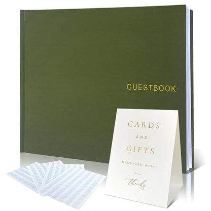 LADY&HOME Linen Wedding Guest Book for Wedding Reception-Guestbook to Sign in,Baby Shower Guest Book,Photo and Polaroid Guest Book for Bridal Shower (Emerald Green) - color: Emerald Green