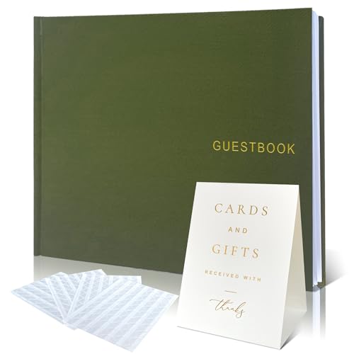 LADY&HOME Linen Wedding Guest Book for Wedding Reception-Guestbook to Sign in,Baby Shower Guest Book,Photo and Polaroid Guest Book for Bridal Shower (Emerald Green) - color: Emerald Green