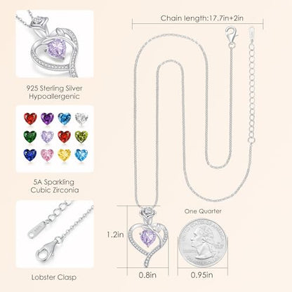 925 Sterling Silver Rose Love Heart Birthstone Necklaces for Women Jewelry | Hypoallergenic Nickel-Free & Lead-Free Pendant,Birthday Anniversary Christmas Gift for Women Wife Mom Girlfriend - color: White Gold-06-Jun