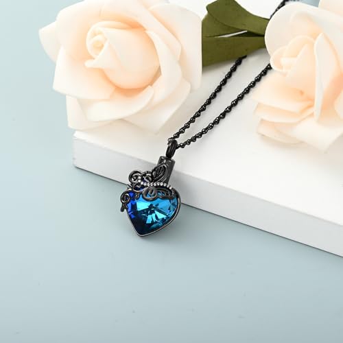 shajwo Butterfly Heart Urn Necklaces Cremation Jewelry for Ashes for Women Men Memorial Human Ashes Pendant - color: 1-Black-Blue