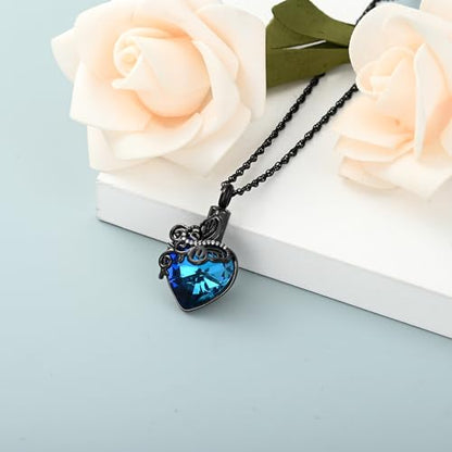 shajwo Butterfly Heart Urn Necklaces Cremation Jewelry for Ashes for Women Men Memorial Human Ashes Pendant - color: 1-Black-Blue