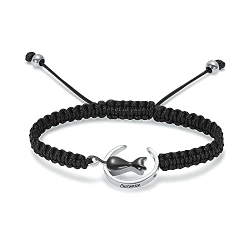 constantlife Cat Cremation Urn Bracelet for Pet Ashes Handmade Braided Rope Adjustable Bangle Stainless Steel Urn Bangle Memorial Jewelry - color: Customize
