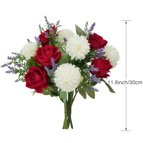 Cemetery Flowers Artificial Bouquet Red Rose Chrysanthemum 12in - color: Red Rose