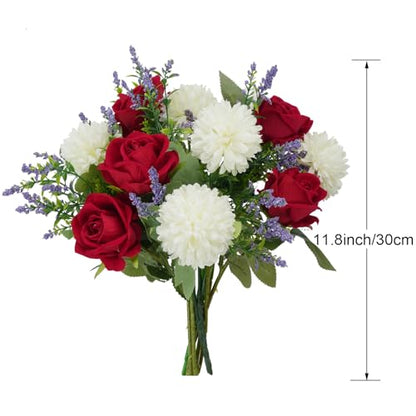 Cemetery Flowers Artificial Bouquet Red Rose Chrysanthemum 12in - color: Red Rose